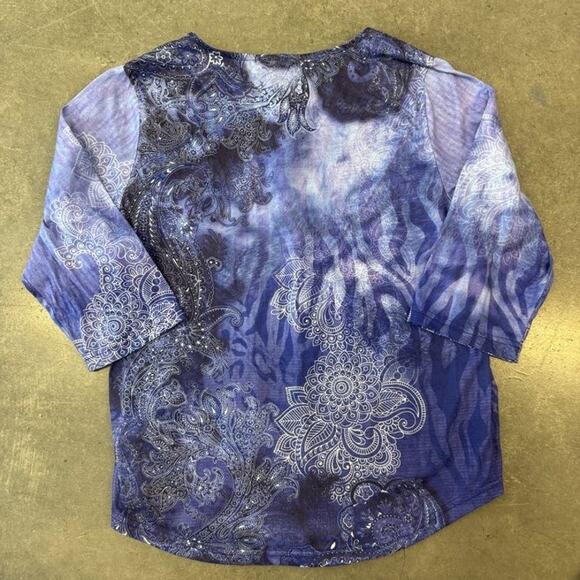 Vintage Y2K Embellished Rhinestone Mcbling Floral Tie Dye Purple Longsleeve S - Picture 2 of 5